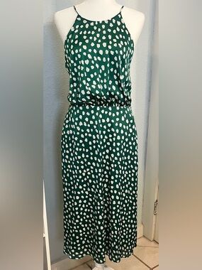 Betsey Johnson Green and White Spotted Halter Midi Dress